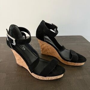 Charles David Black and Tan Wedge Sandals